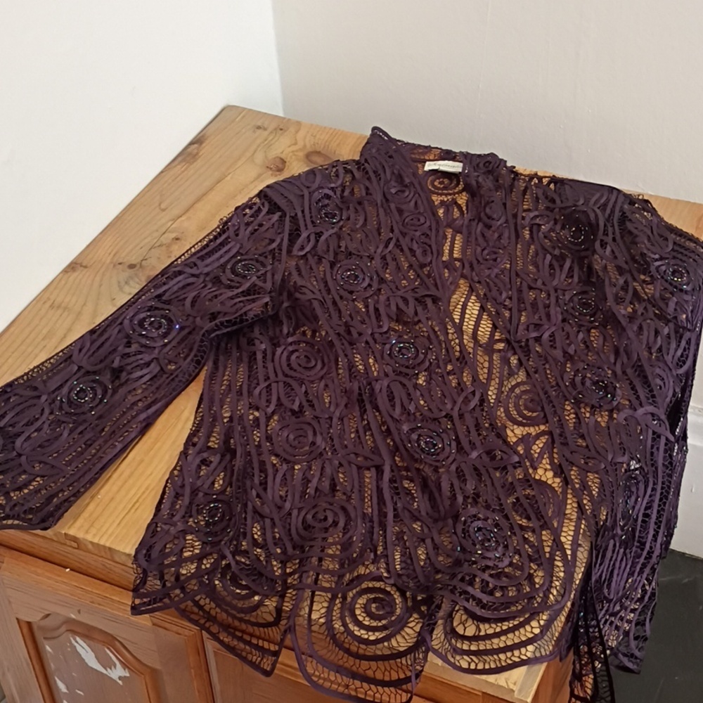 SOULMATES Vintage 2 PC Purple 100% Silk Soutache Beaded Formal Gown w Jacket 2x - Picture 16 of 16